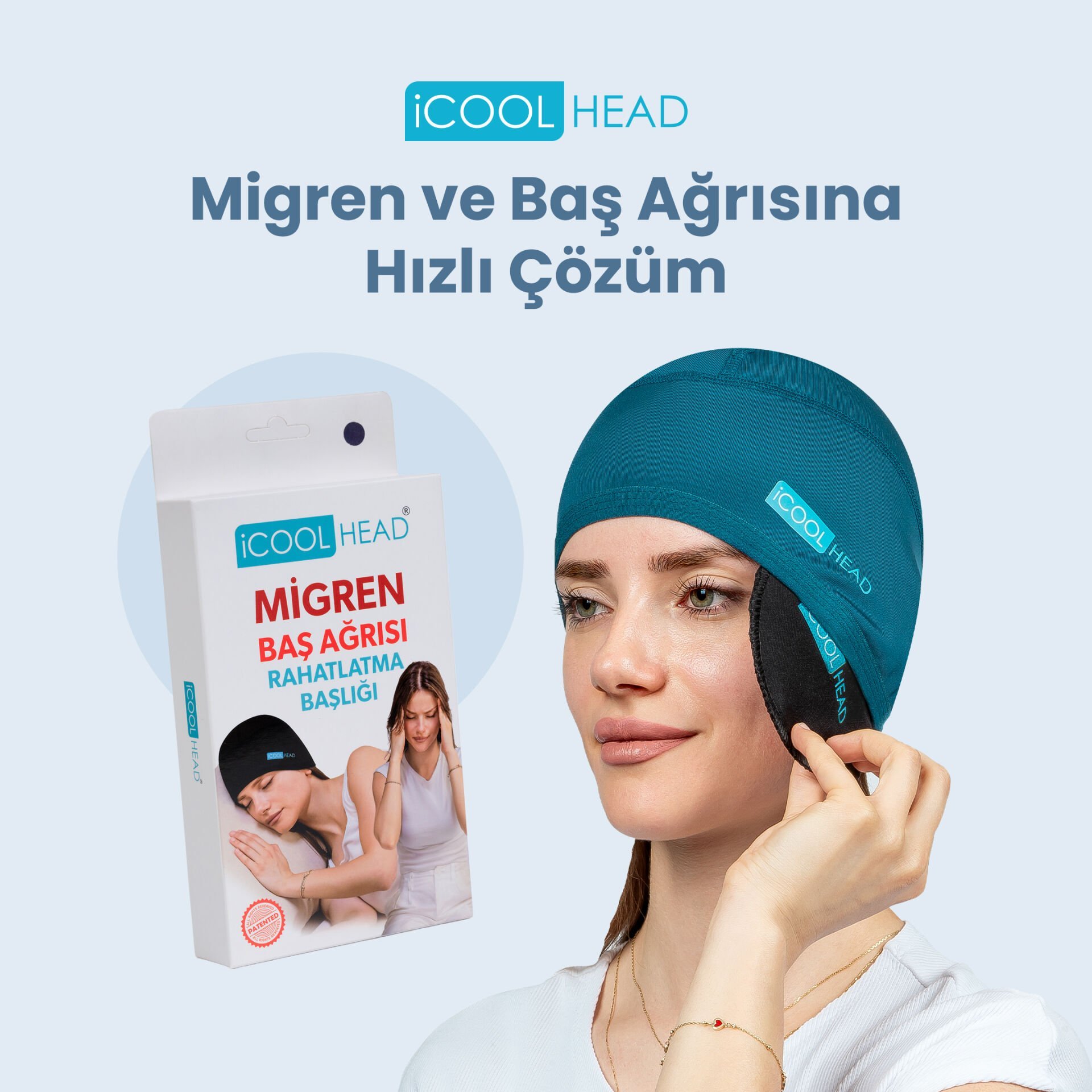 ICOOL HEAD MİGREN VE BAŞ AĞRISI GİDERİCİ BAŞLIK SOĞUK VE SICAK KOMPRES ŞAPKA (PETROL YEŞİL)