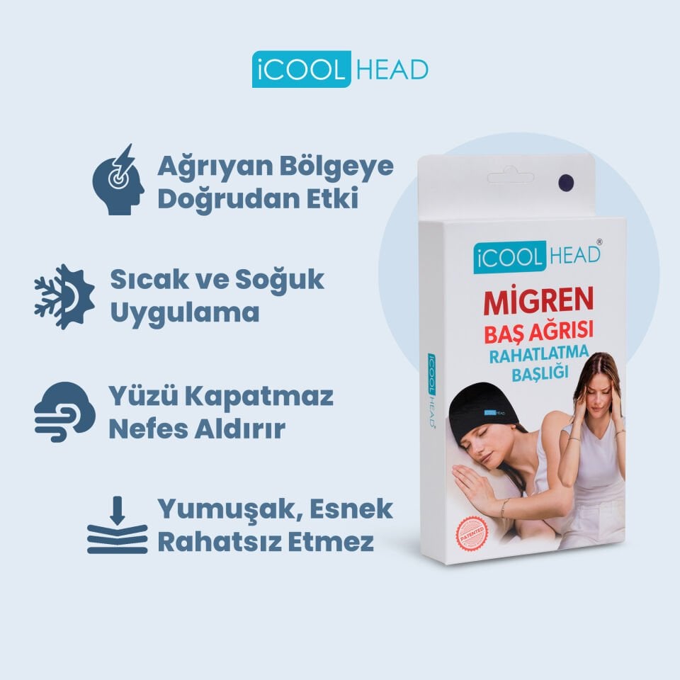 ICOOL HEAD MİGREN VE BAŞ AĞRISI GİDERİCİ BAŞLIK SOĞUK VE SICAK KOMPRES ŞAPKA (SİYAH)