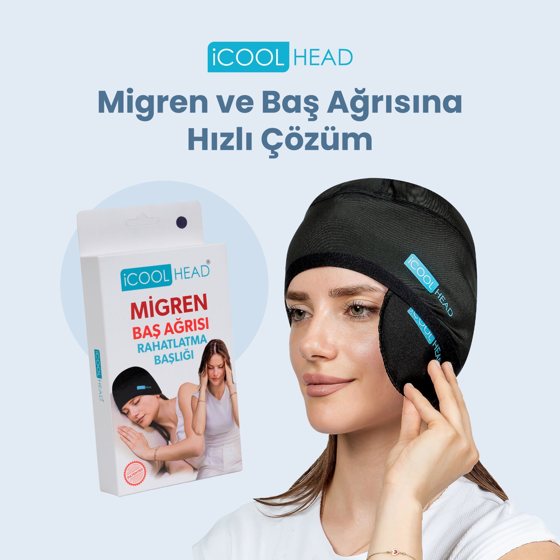 ICOOL HEAD MİGREN VE BAŞ AĞRISI GİDERİCİ BAŞLIK SOĞUK VE SICAK KOMPRES ŞAPKA (SİYAH)