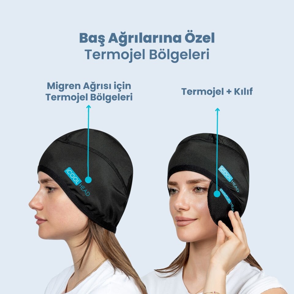 ICOOL HEAD MİGREN VE BAŞ AĞRISI GİDERİCİ BAŞLIK SOĞUK VE SICAK KOMPRES ŞAPKA (SİYAH)