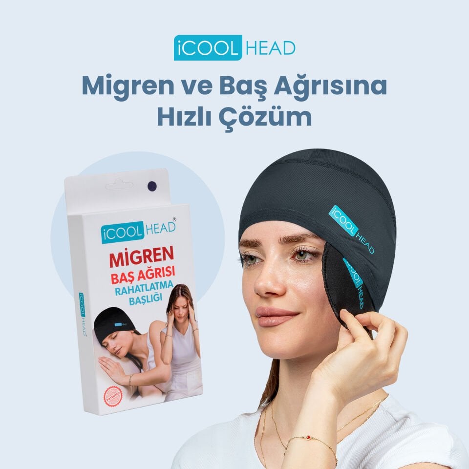 ICOOL HEAD MİGREN VE BAŞ AĞRISI GİDERİCİ BAŞLIK SOĞUK VE SICAK KOMPRES ŞAPKA ANTRASİT(GRİ)