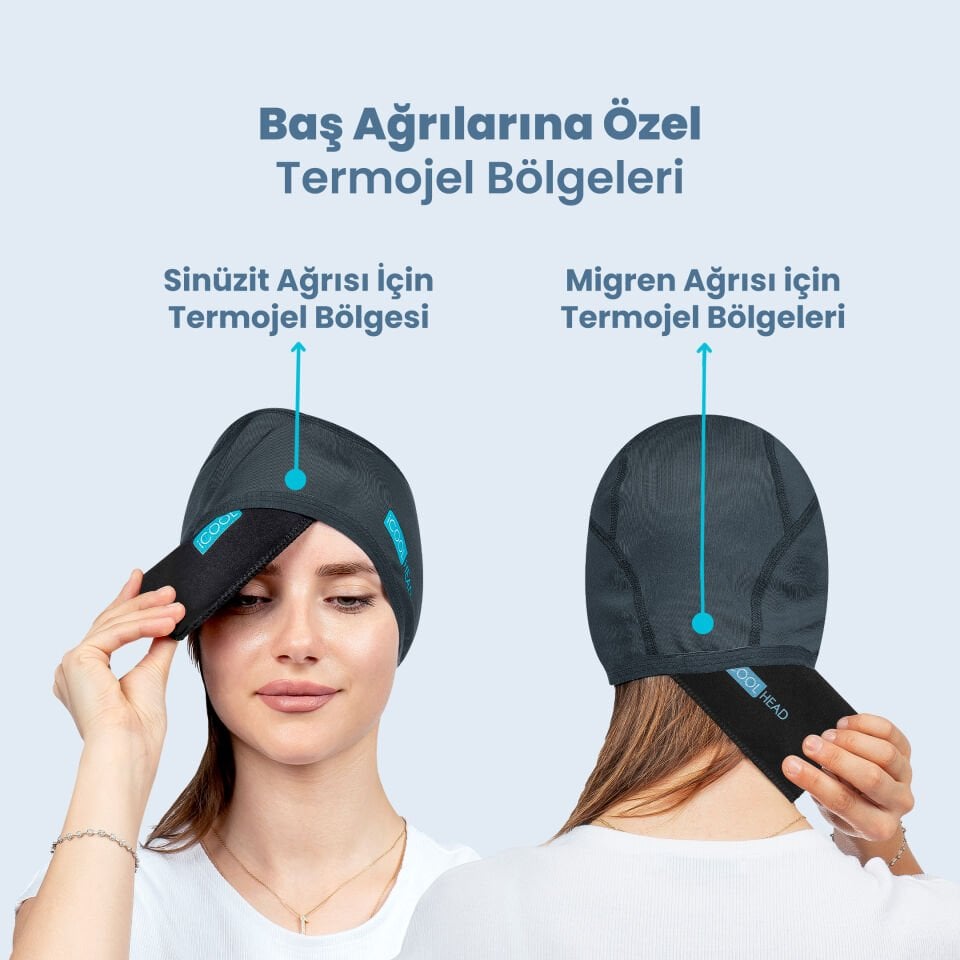 ICOOL HEAD MİGREN VE BAŞ AĞRISI GİDERİCİ BAŞLIK SOĞUK VE SICAK KOMPRES ŞAPKA ANTRASİT(GRİ)