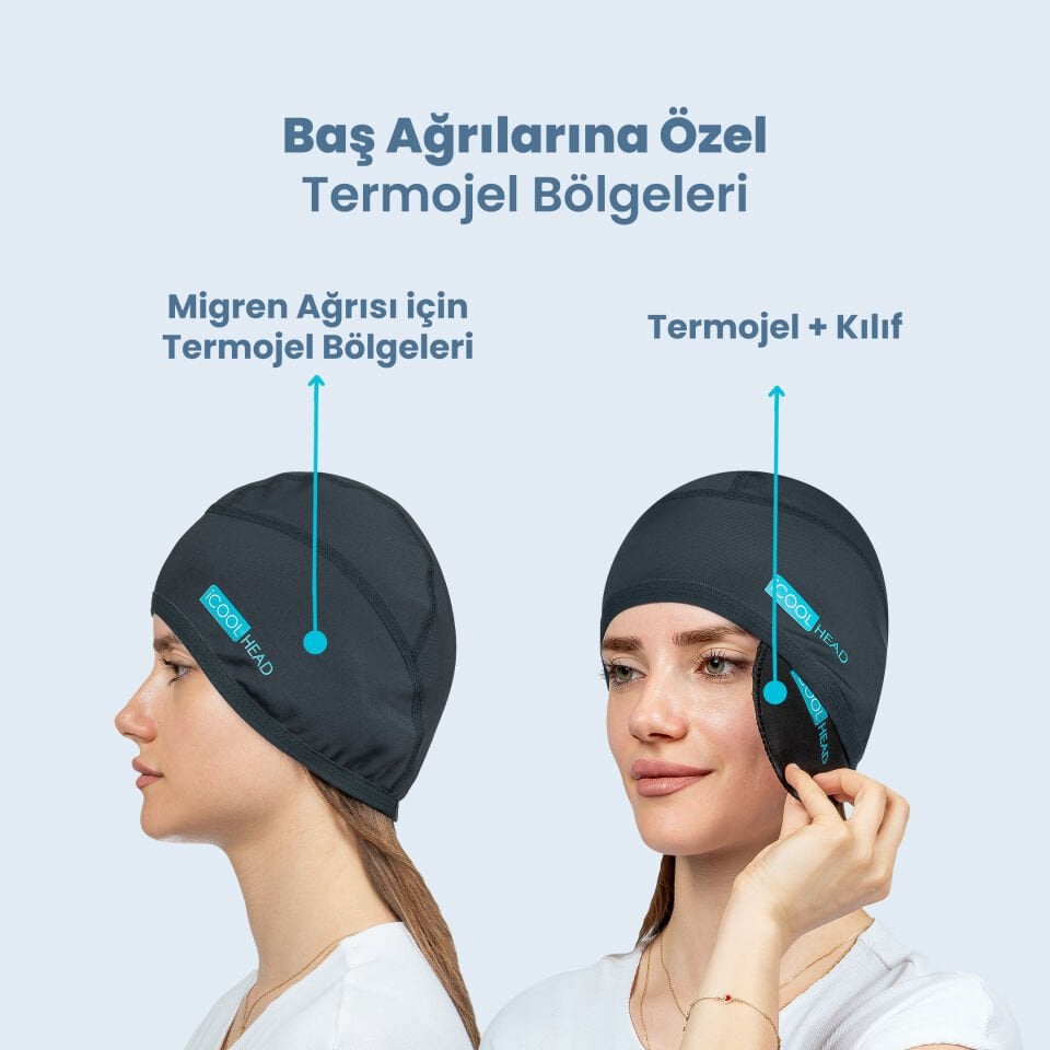 ICOOL HEAD MİGREN VE BAŞ AĞRISI GİDERİCİ BAŞLIK SOĞUK VE SICAK KOMPRES ŞAPKA ANTRASİT(GRİ)