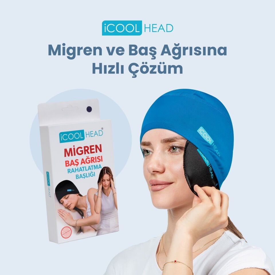 ICOOL HEAD MİGREN VE BAŞ AĞRISI GİDERİCİ BAŞLIK SOĞUK VE SICAK KOMPRES ŞAPKA (MAVİ)