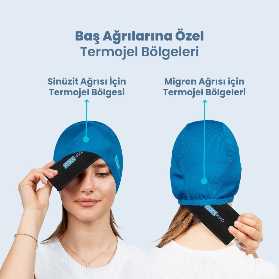 ICOOL HEAD MİGREN VE BAŞ AĞRISI GİDERİCİ BAŞLIK SOĞUK VE SICAK KOMPRES ŞAPKA (MAVİ)