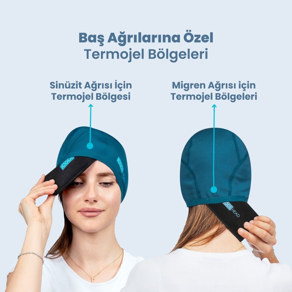 ICOOL HEAD MİGREN VE BAŞ AĞRISI GİDERİCİ BAŞLIK SOĞUK VE SICAK KOMPRES ŞAPKA  (PETROL YEŞİL)