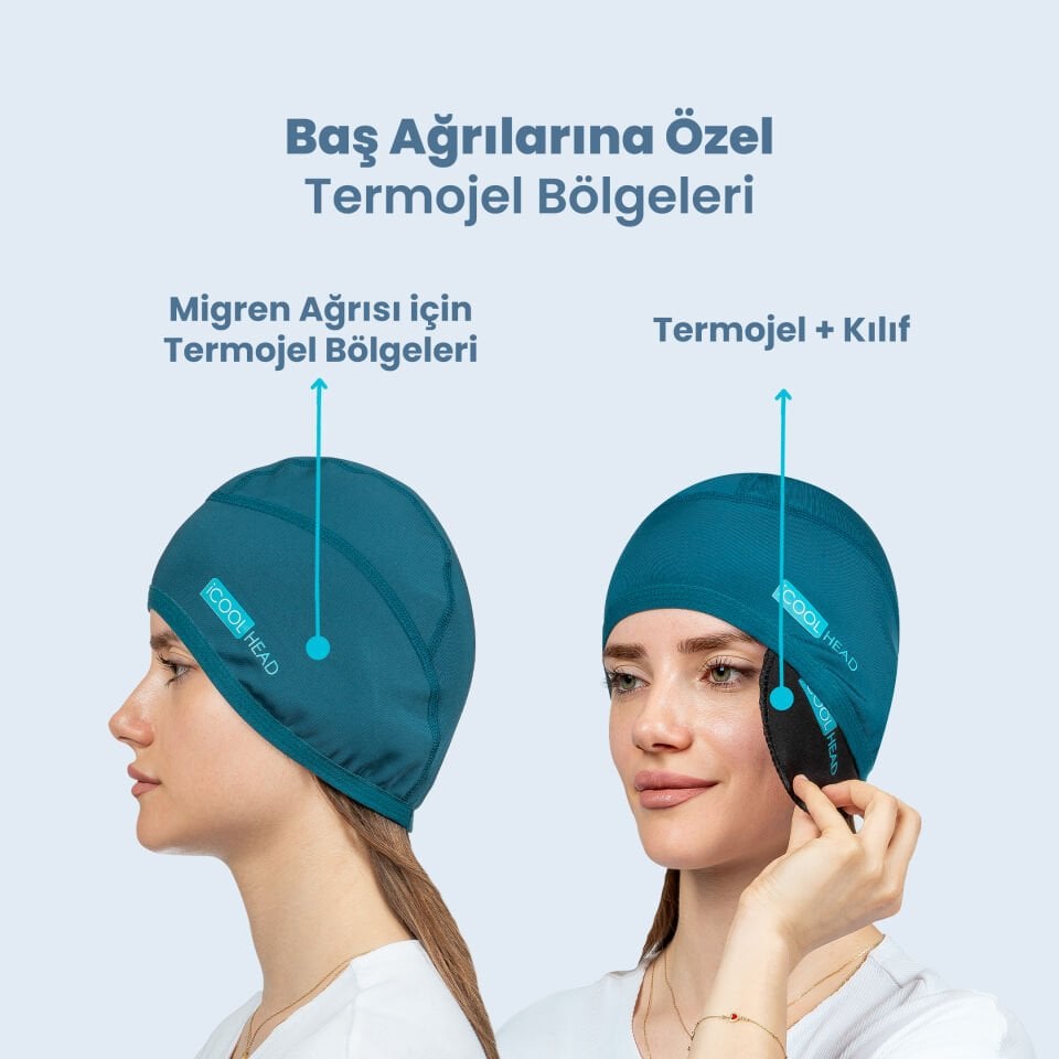 ICOOL HEAD MİGREN VE BAŞ AĞRISI GİDERİCİ BAŞLIK SOĞUK VE SICAK KOMPRES ŞAPKA  (PETROL YEŞİL)