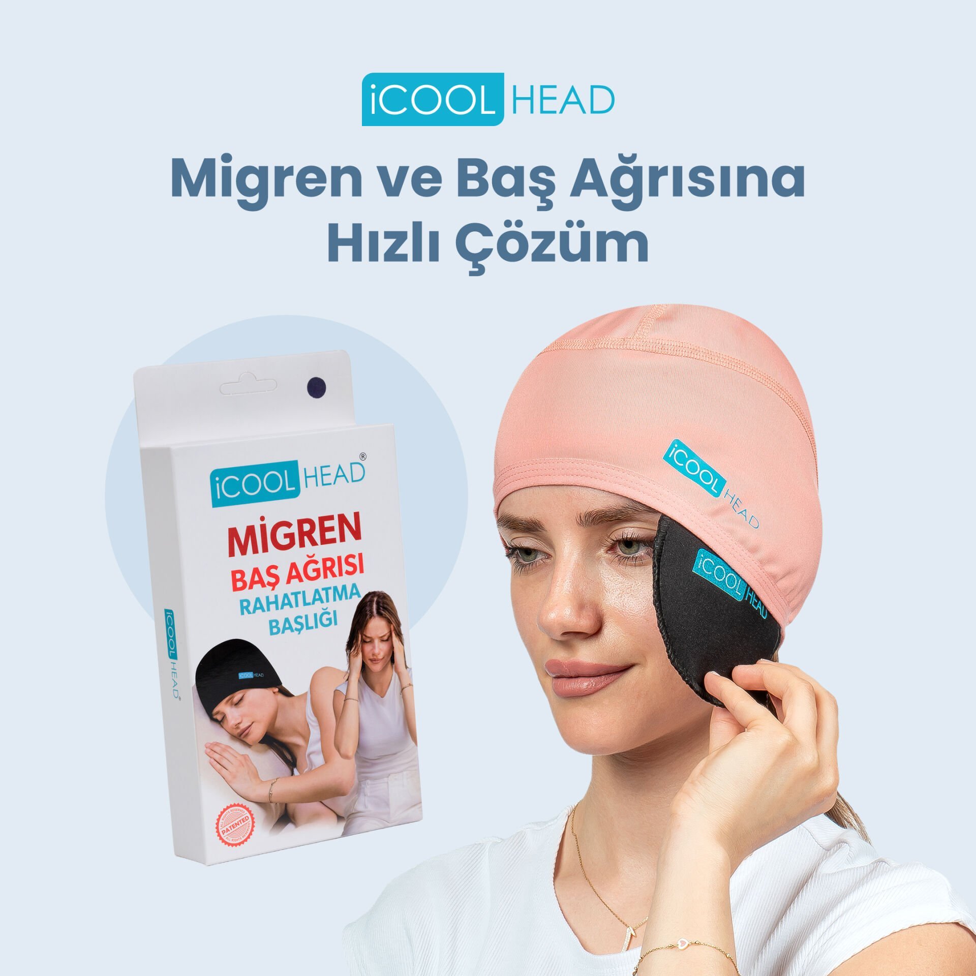 ICOOL HEAD MİGREN VE BAŞ AĞRISI GİDERİCİ BAŞLIK SOĞUK VE SICAK KOMPRES ŞAPKA  (SOMON)
